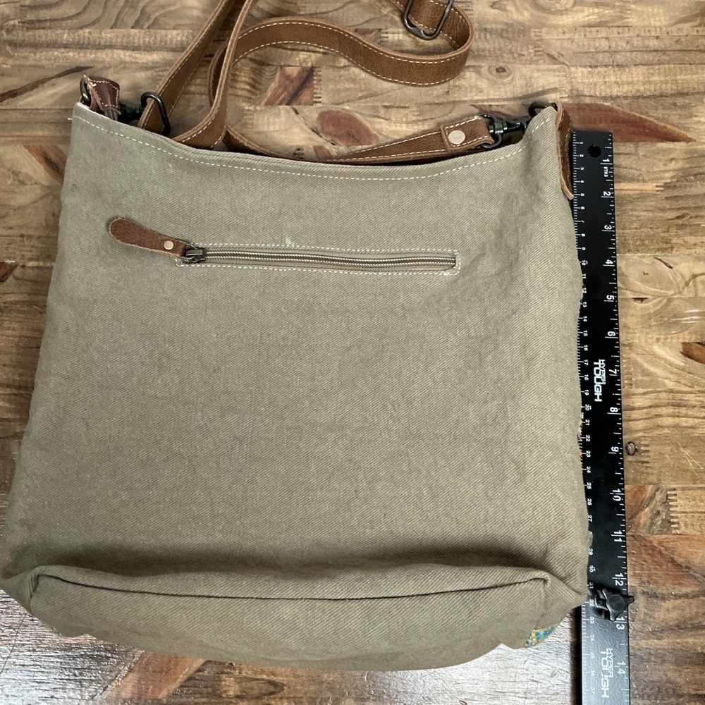 Myra Canvas Leather Woven Crossbody Bag Boho Western Fringe Adjustable Strap - Picture 11 of 13